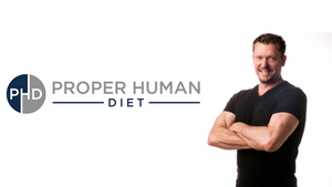 Dr. Ken Berry next to the Proper Human Diet logo